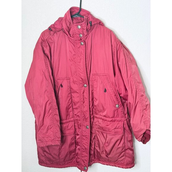 Vintage Eddie Bauer Hooded Coat Womens XXL Red Full-Zip Snap Thinsulate Pockets - Picture 1 of 13